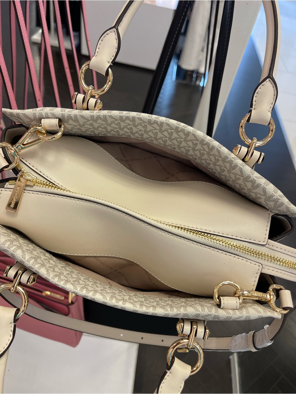MICHAEL KORS Marilyn Md Embellished Signature Logo Satchel
Lt Cream Multi 
NWT - Picture 16 of 16